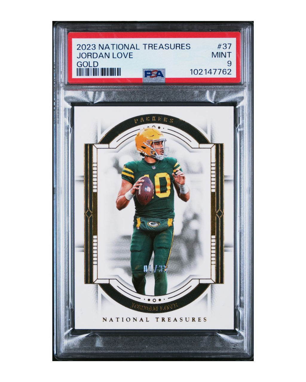 2023 Panini National Treasures #37 Jordan Love Gold 1/35 | PSA 9
