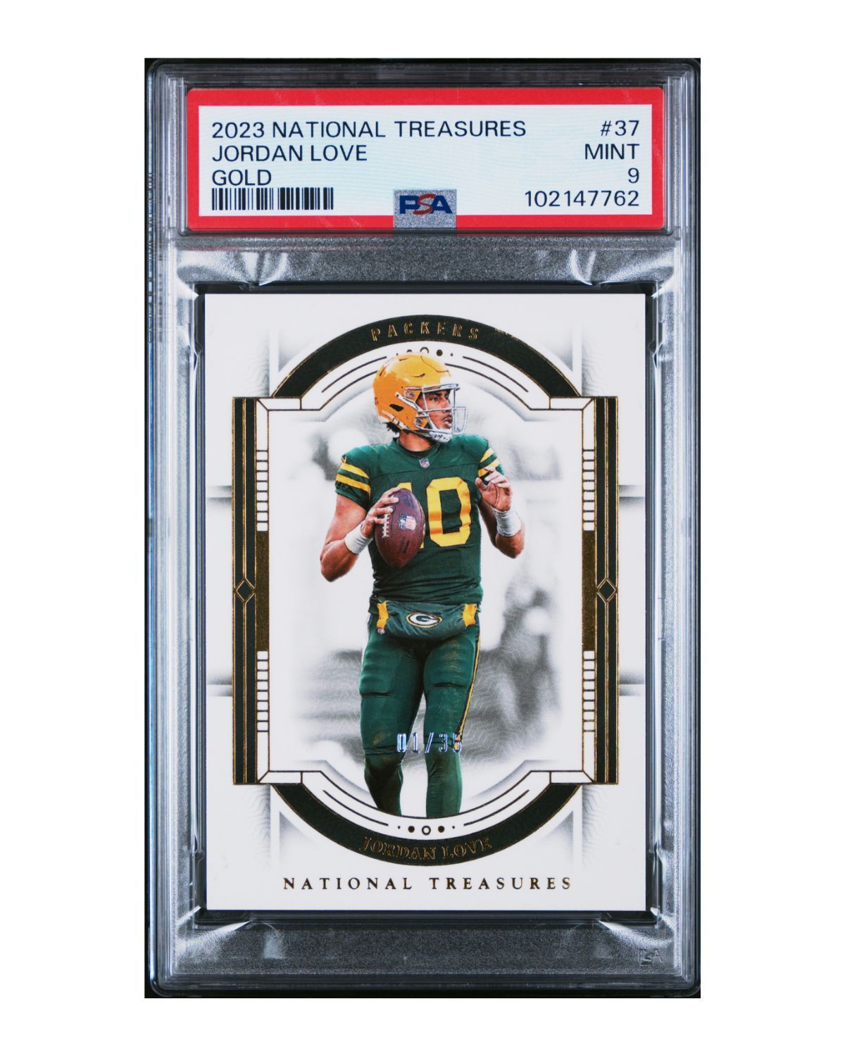 2023 Panini National Treasures #37 Jordan Love Gold 1/35 | PSA 9