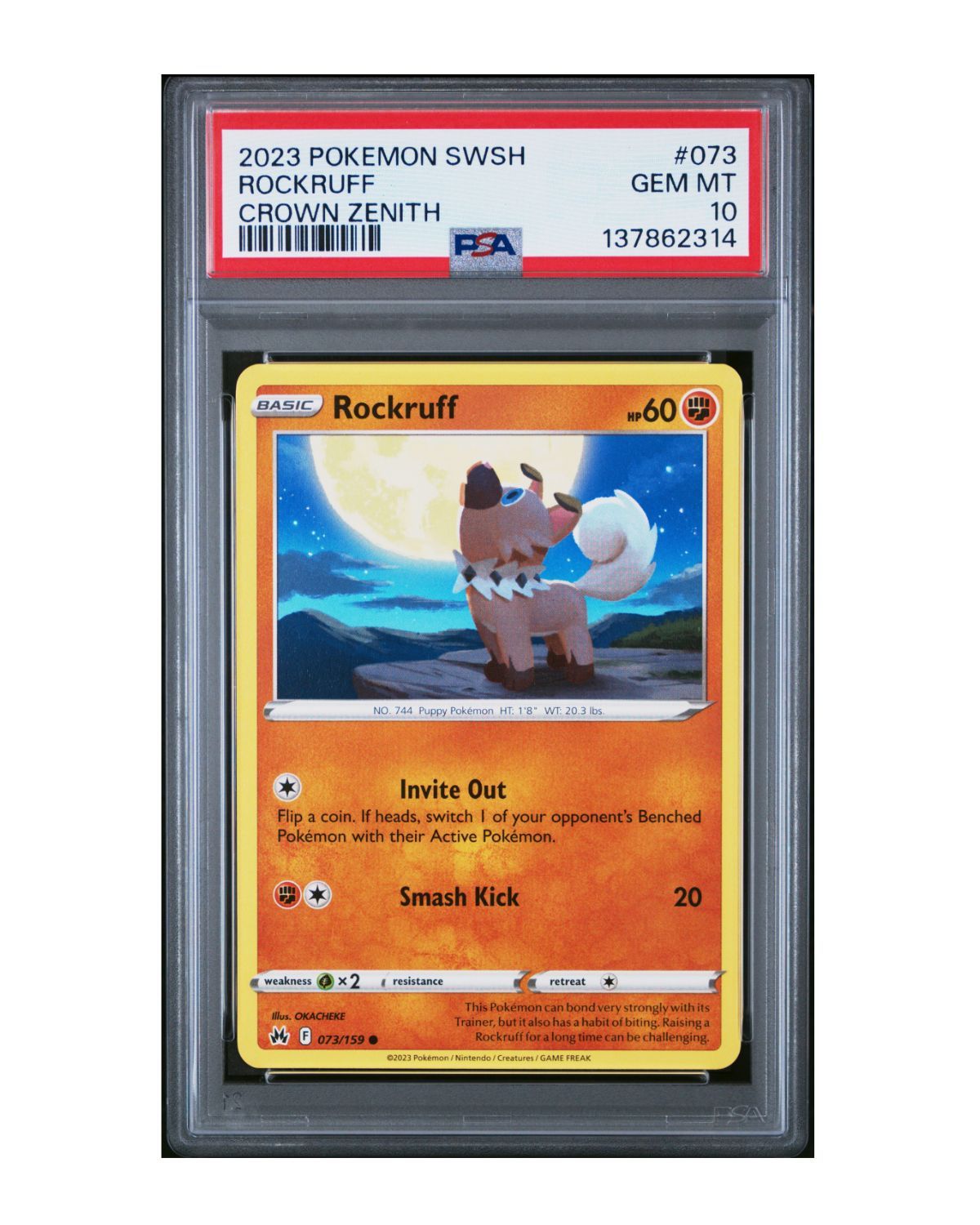2023 Pokemon Sword And Shield Crown Zenith #073 Rockruff | PSA 10