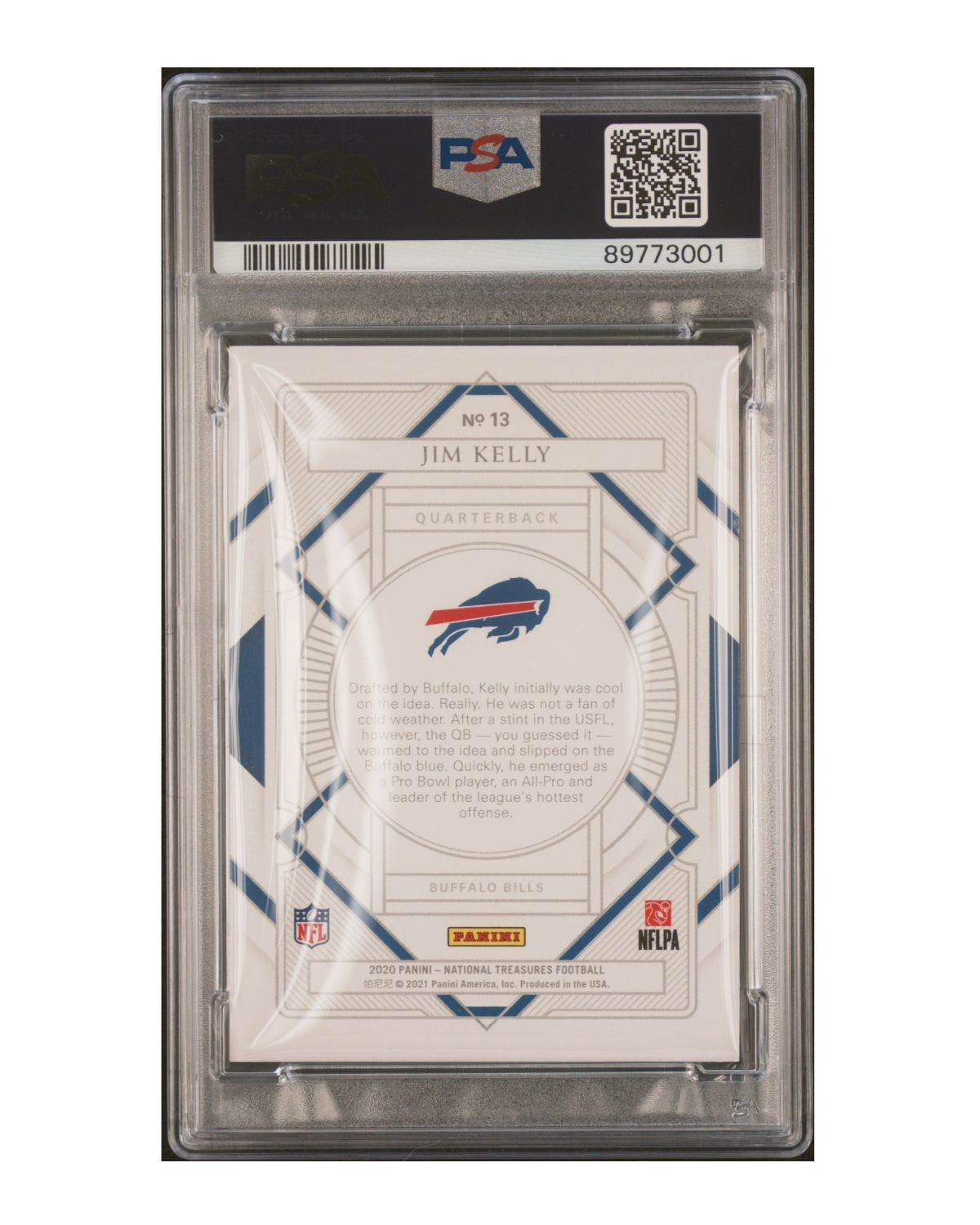 2020 Panini National Treasures #13 Jim Kelly Jersey Number Red 6/12 | PSA 8