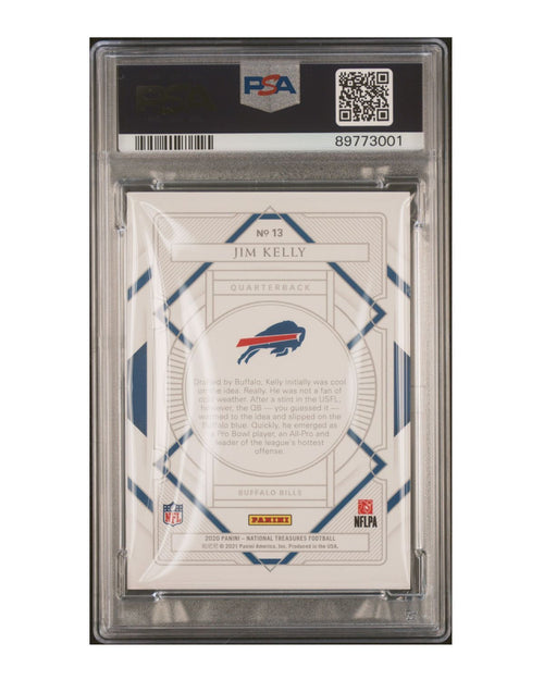 2020 Panini National Treasures #13 Jim Kelly Jersey Number Red 6/12 | PSA 8