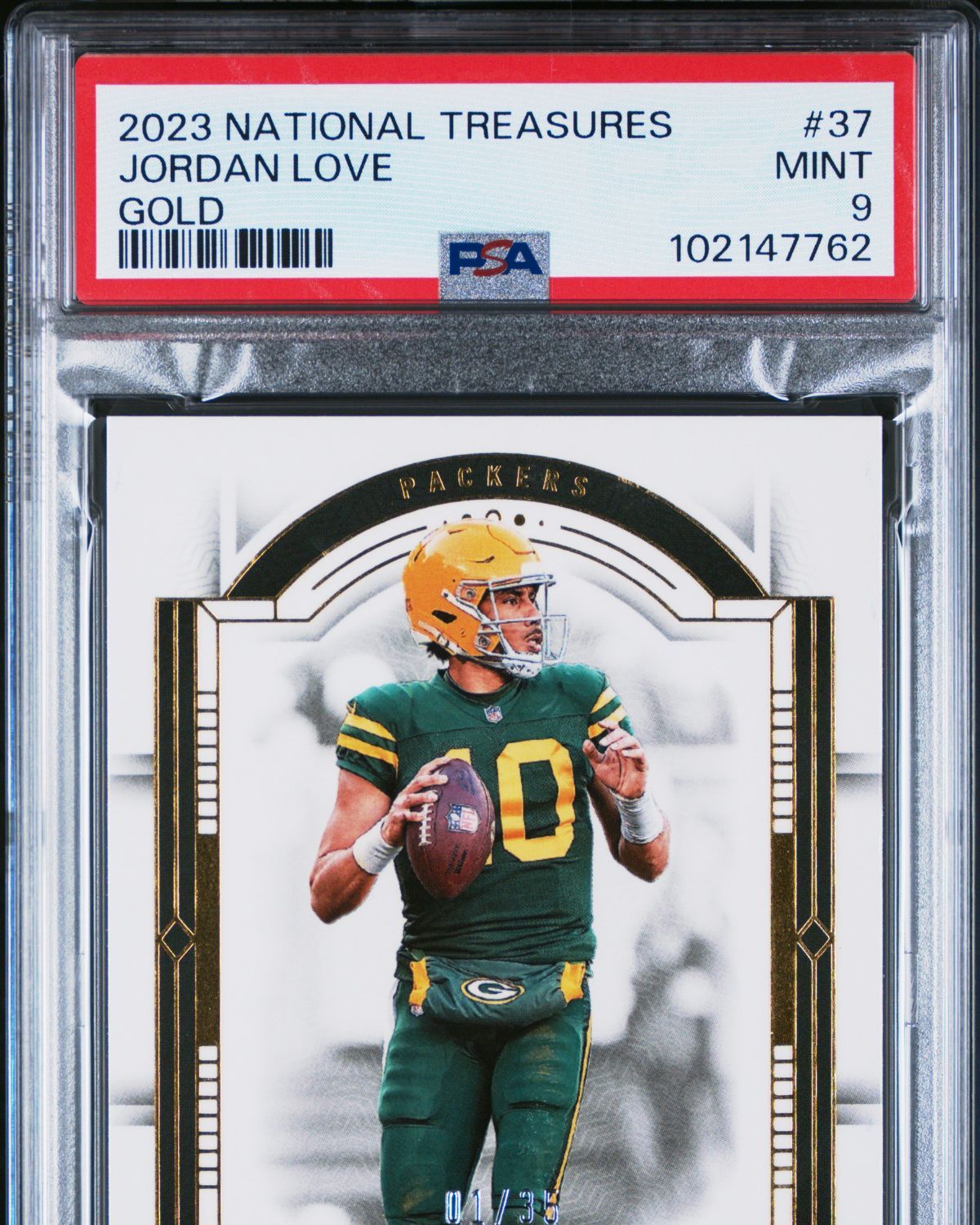 2023 Panini National Treasures #37 Jordan Love Gold 1/35 | PSA 9