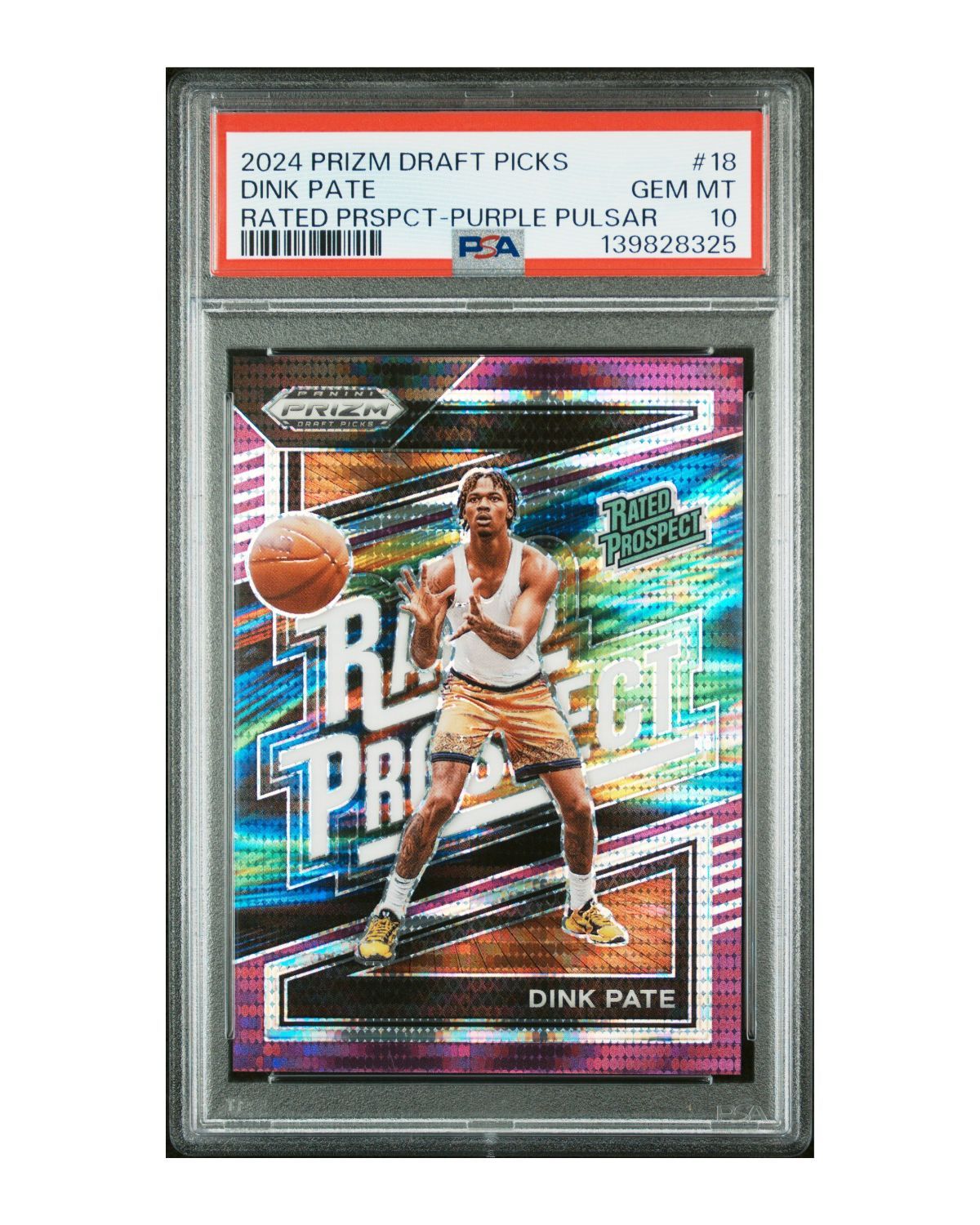 2024 Panini Prizm Draft Picks Rated Prospect #18 Dink Pate Purple Pulsar 8/55 | PSA 10