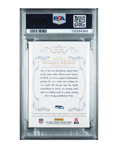 2013 Panini National Treasures #90 Russell Wilson Century Silver 21/25 | PSA 9