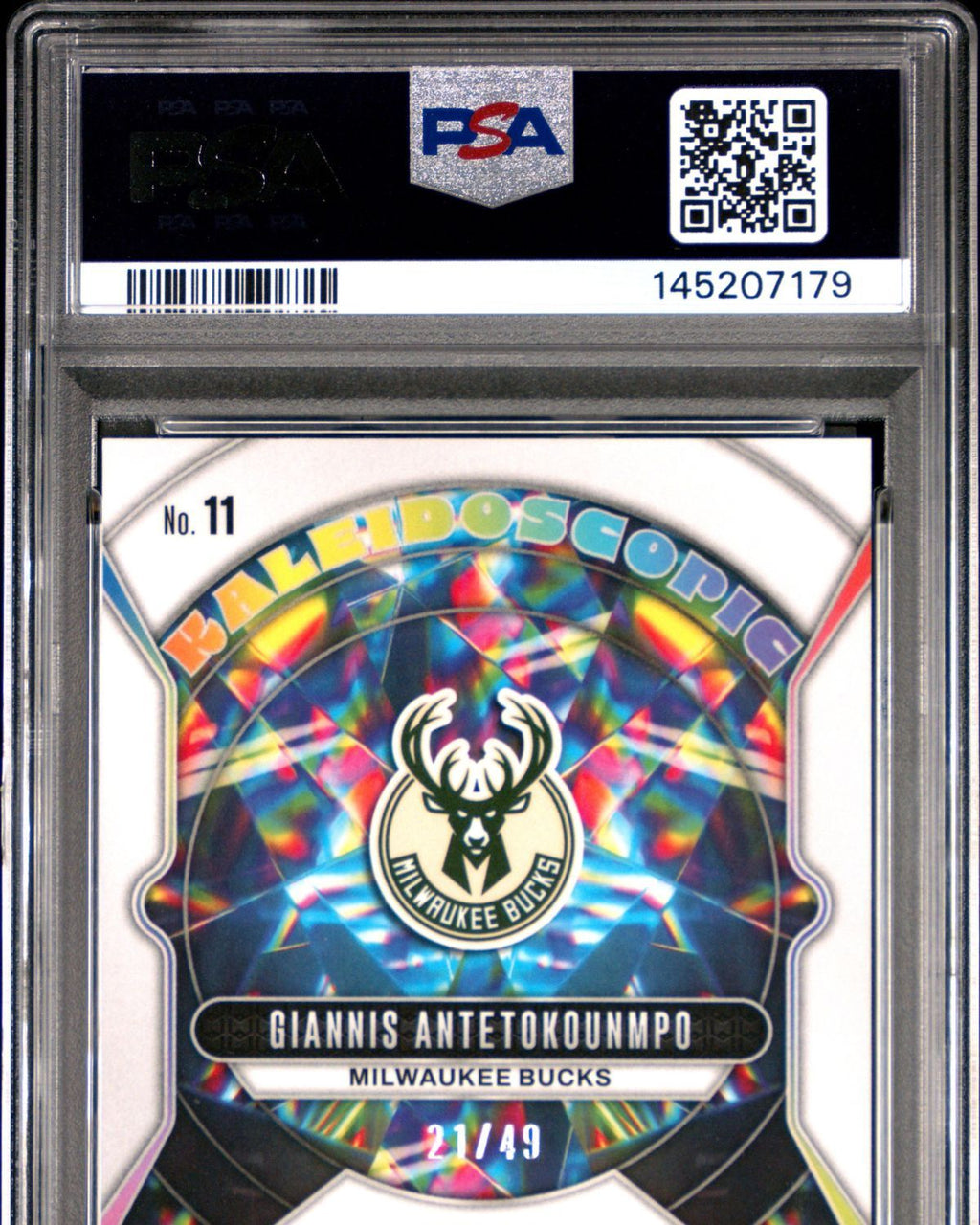 2024 Panini Prizm Kaleidoscopic #11 Giannis Antetokounmpo Orange Prizm 21/49 | PSA 10