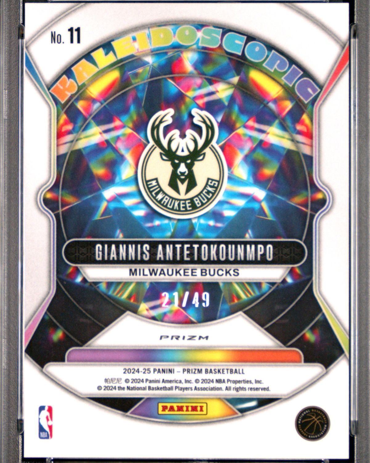 2024 Panini Prizm Kaleidoscopic #11 Giannis Antetokounmpo Orange Prizm 21/49 | PSA 10