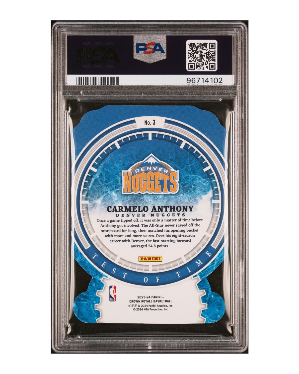 2023 Panini Crown Royale Test Of Time #3 Carmelo Anthony Gold 1/10 | PSA 9