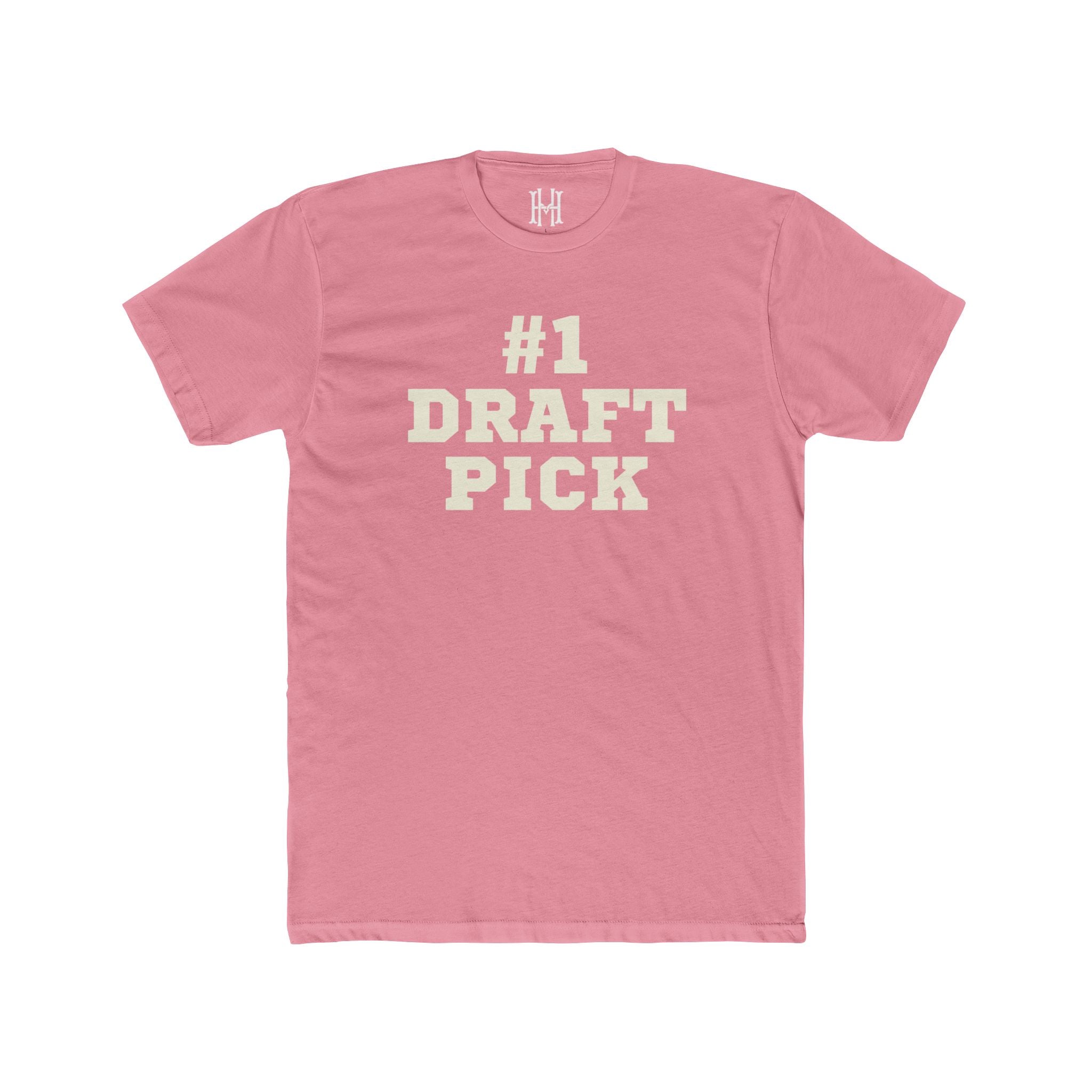 Pink t-shirt with '#1 Draft Pick' text on a white background