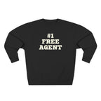 Black sweatshirt with '#1 FREE AGENT' text on a white background
