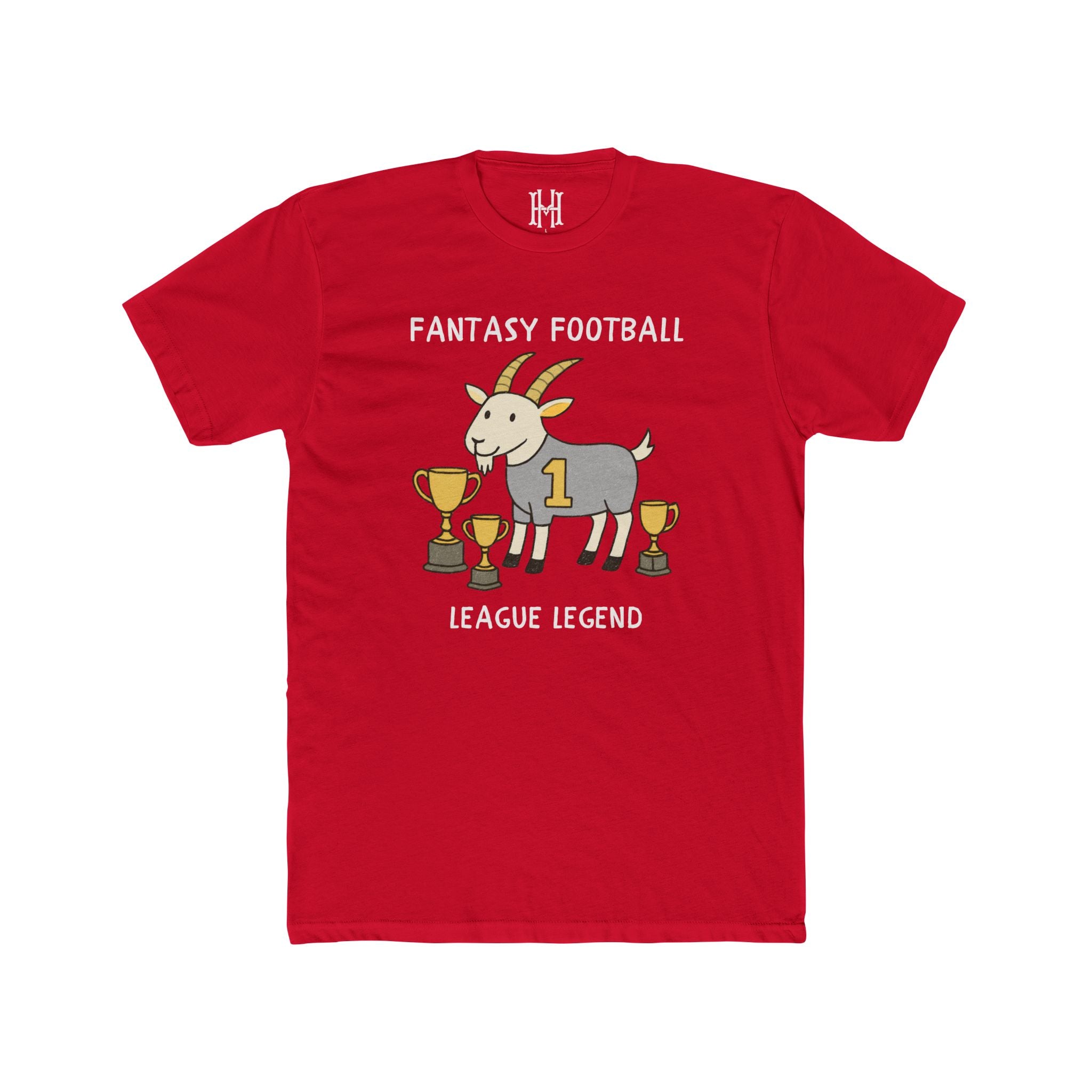 Red t-shirt with a goat graphic and text on a white background