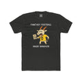 Black t-shirt with a graphic of an angry fantasy football manager on a white background