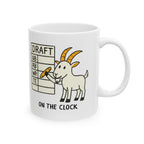 fantasy football mug with number one draft pick on the clock goat design