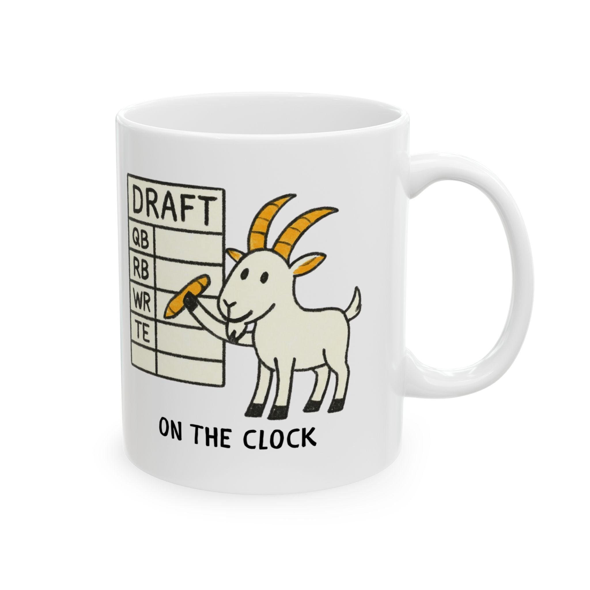 fantasy football mug with number one draft pick on the clock goat design