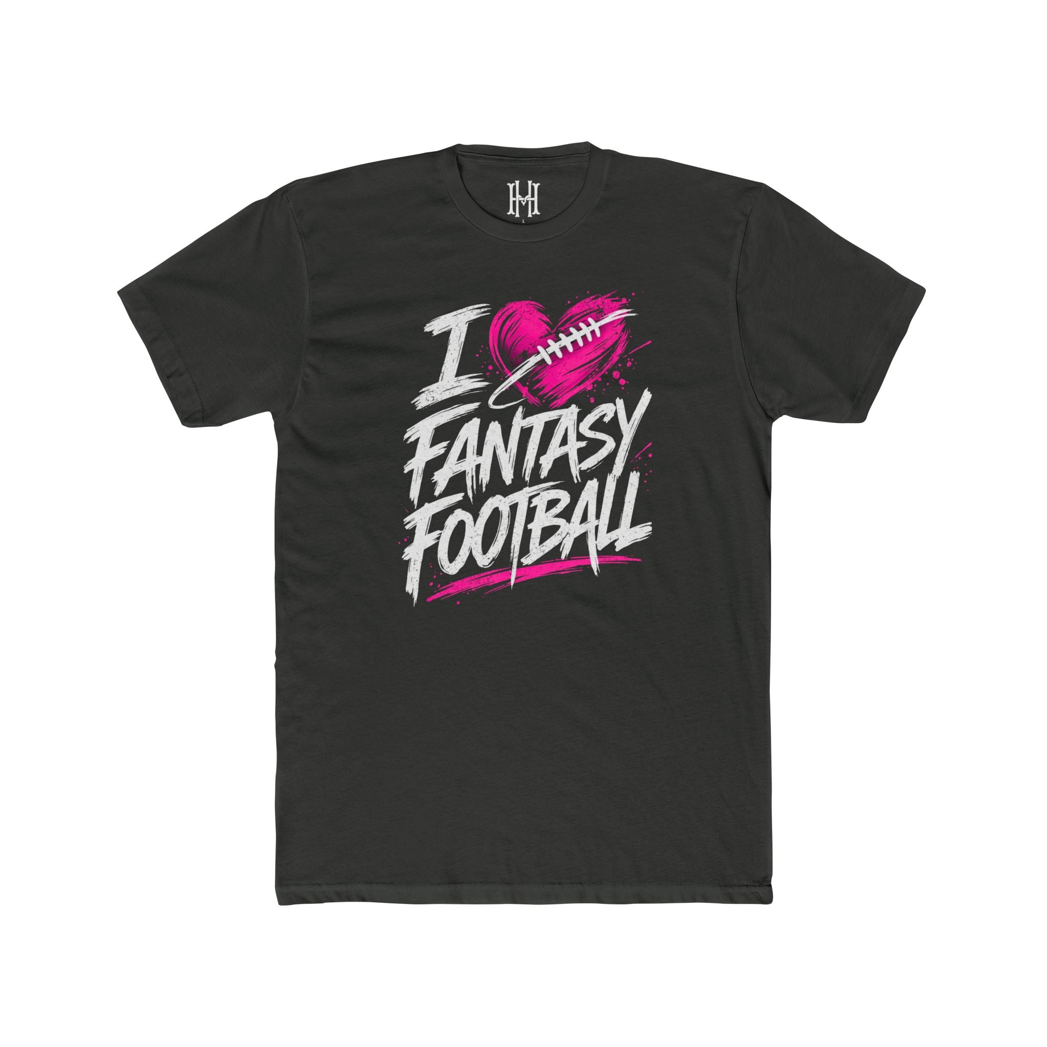 Black t-shirt with 'I ❤️ Fantasy Football' design on a white background