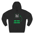 Black hoodie with customizable logo area on a white background