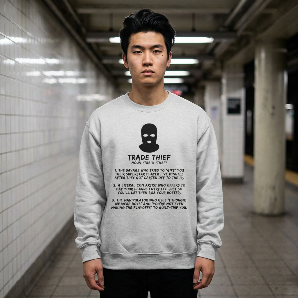 Person wearing a sweatshirt with text and graphic design in an urban setting
