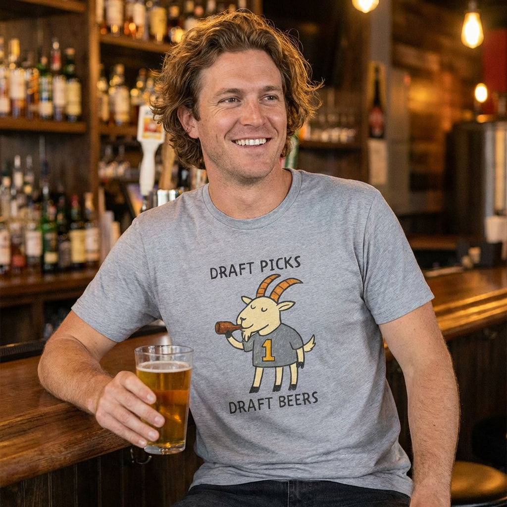 fantasy football shirt with draft picks draft beer text