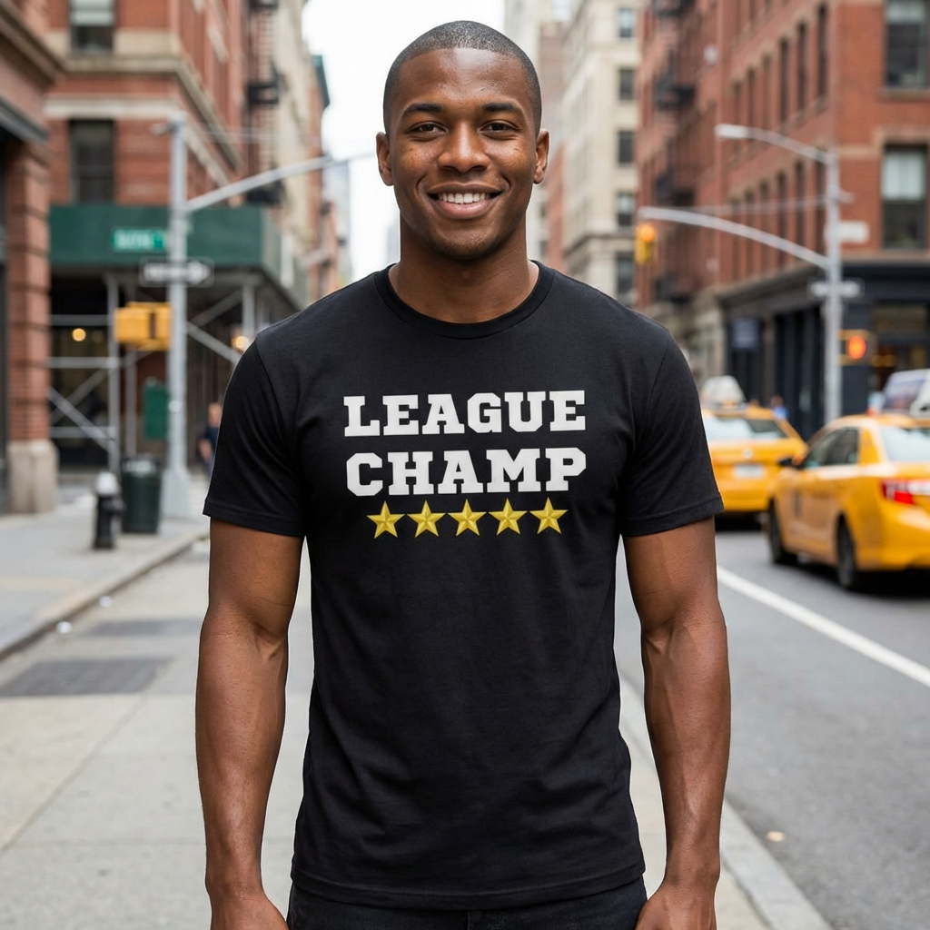 fantasy football shirt with league champ text
