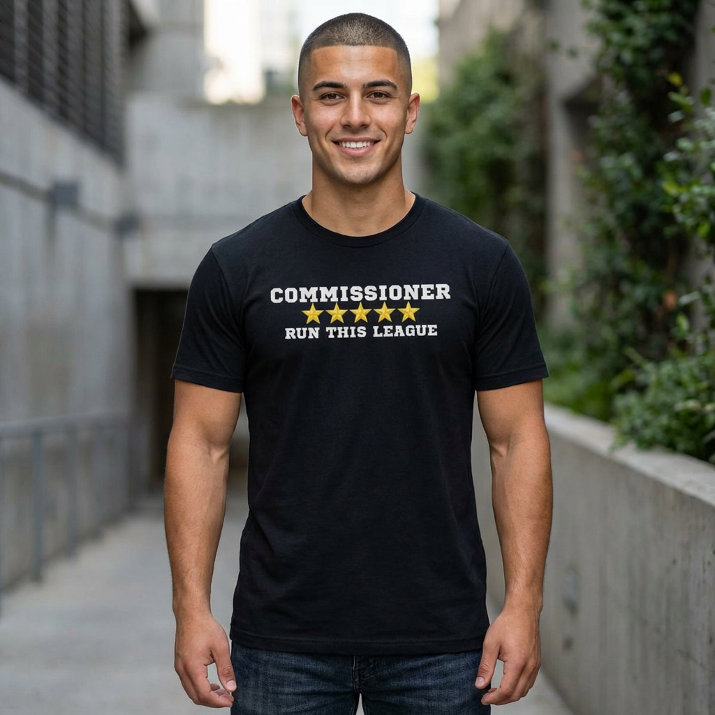 fantasy football commissioner shirt with run this league text