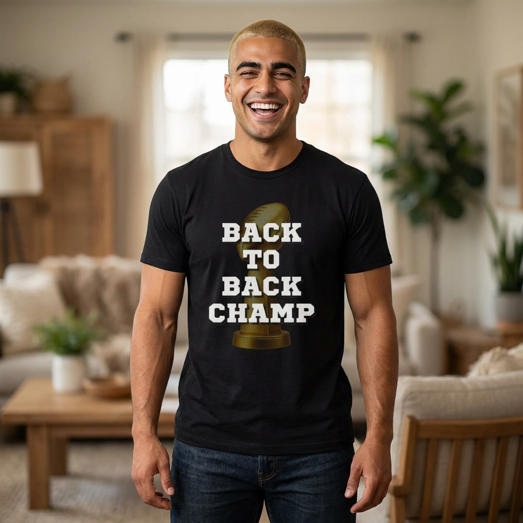 fantasy football shirt with back to back champion trophy design