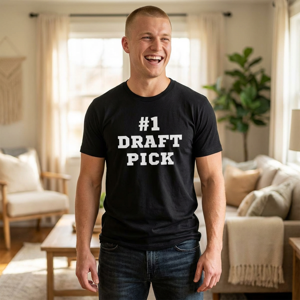 fantasy football shirt with number one draft pick text