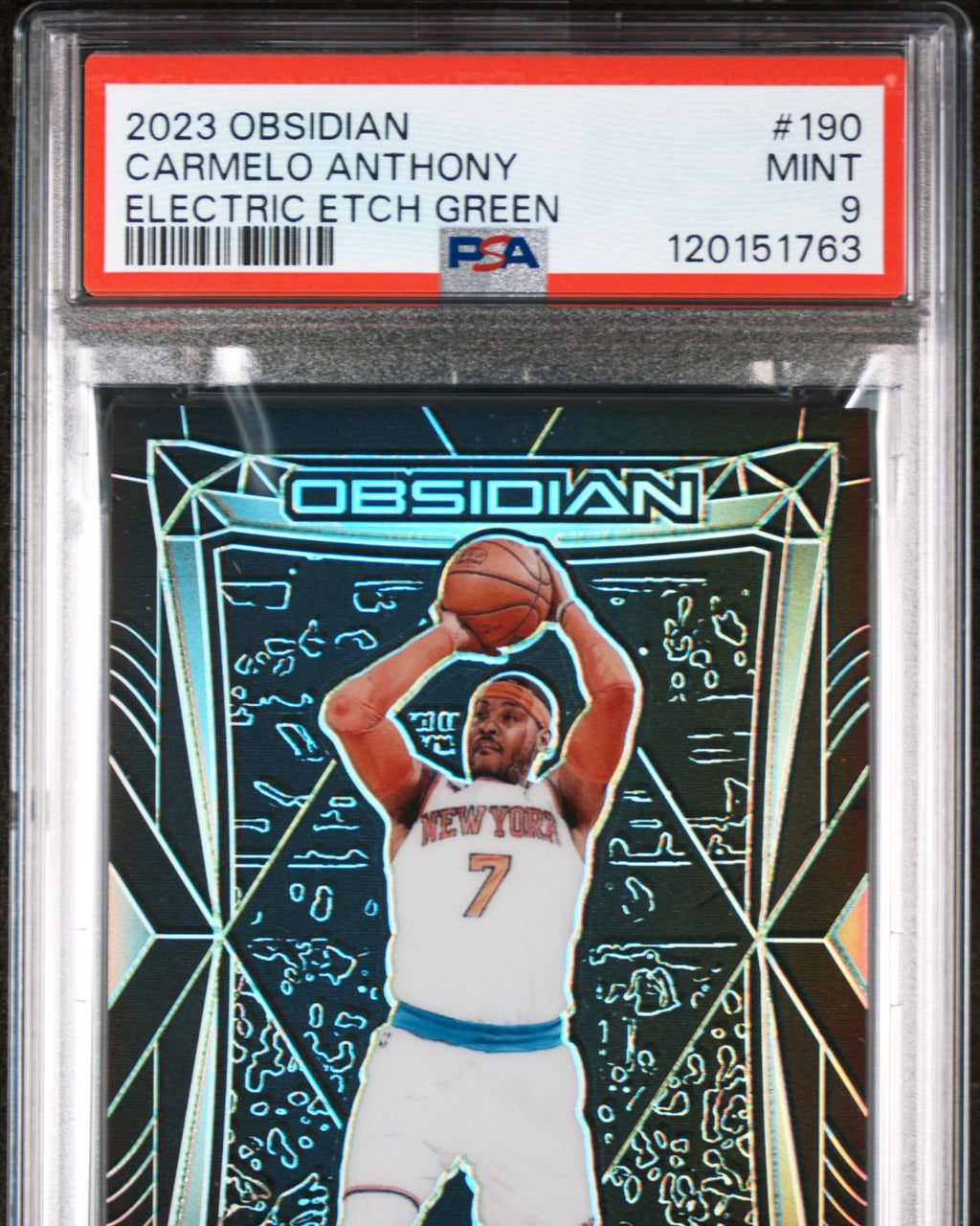 2023 Panini Obsidian #190 Carmelo Anthony Electric Etch Green 15/25 | PSA 9