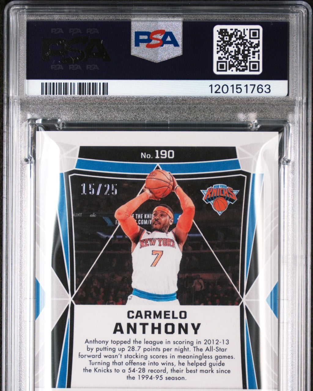 2023 Panini Obsidian #190 Carmelo Anthony Electric Etch Green 15/25 | PSA 9