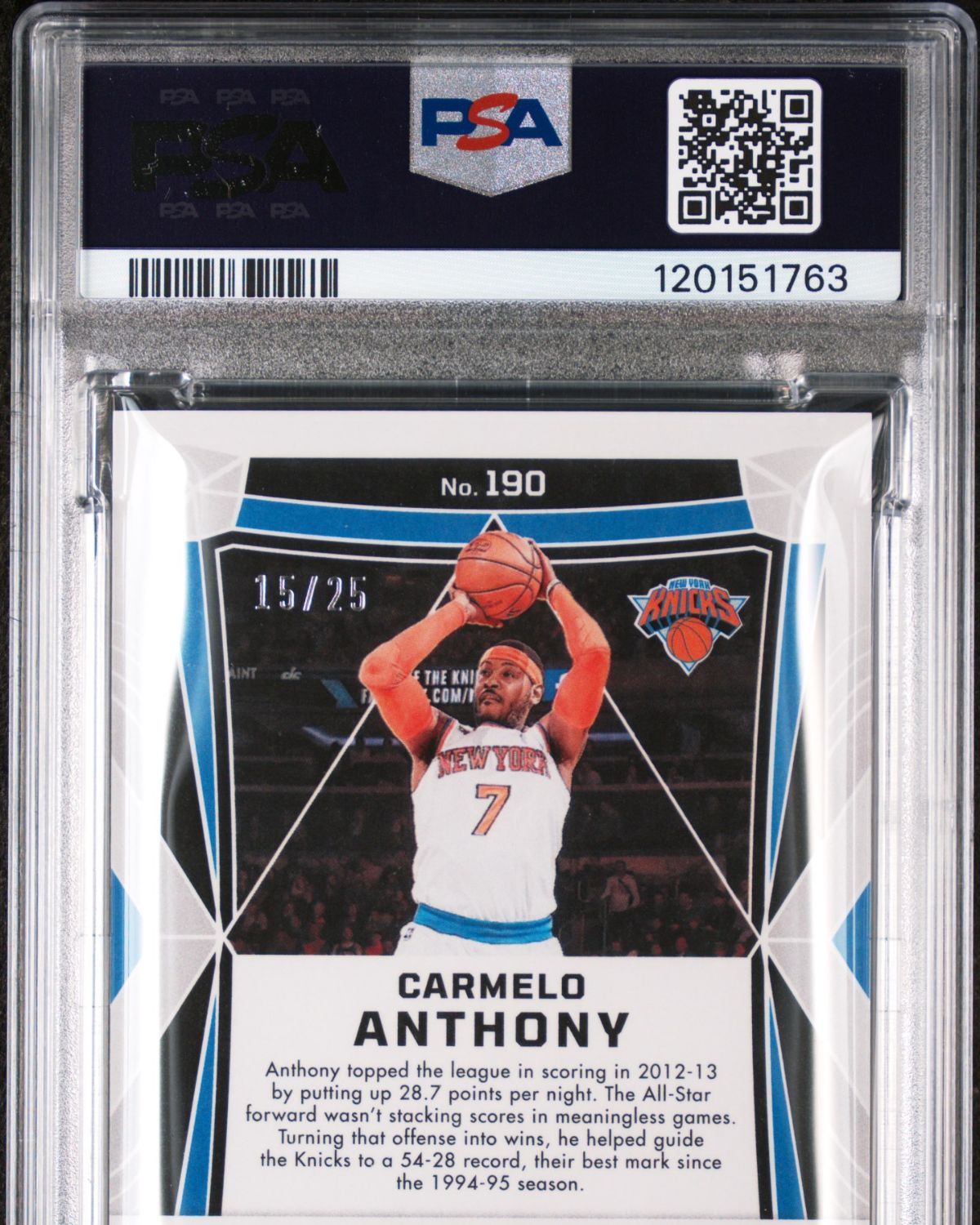 2023 Panini Obsidian #190 Carmelo Anthony Electric Etch Green 15/25 | PSA 9