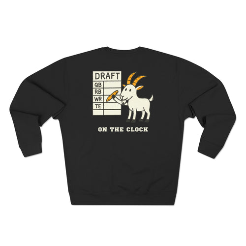 fantasy football sweatshirt with number one draft pick goat edition design