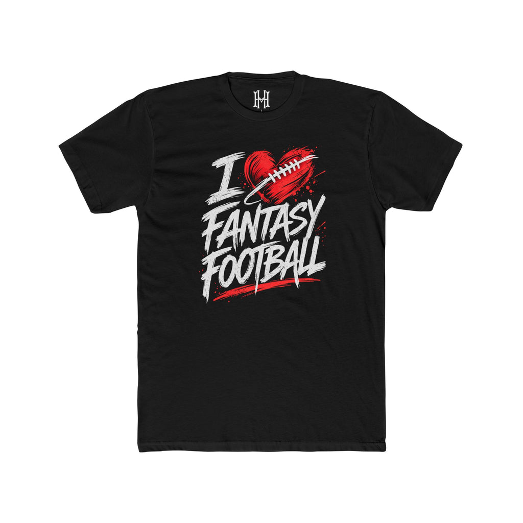 Black t-shirt with 'I ❤️ Fantasy Football' design on a white background
