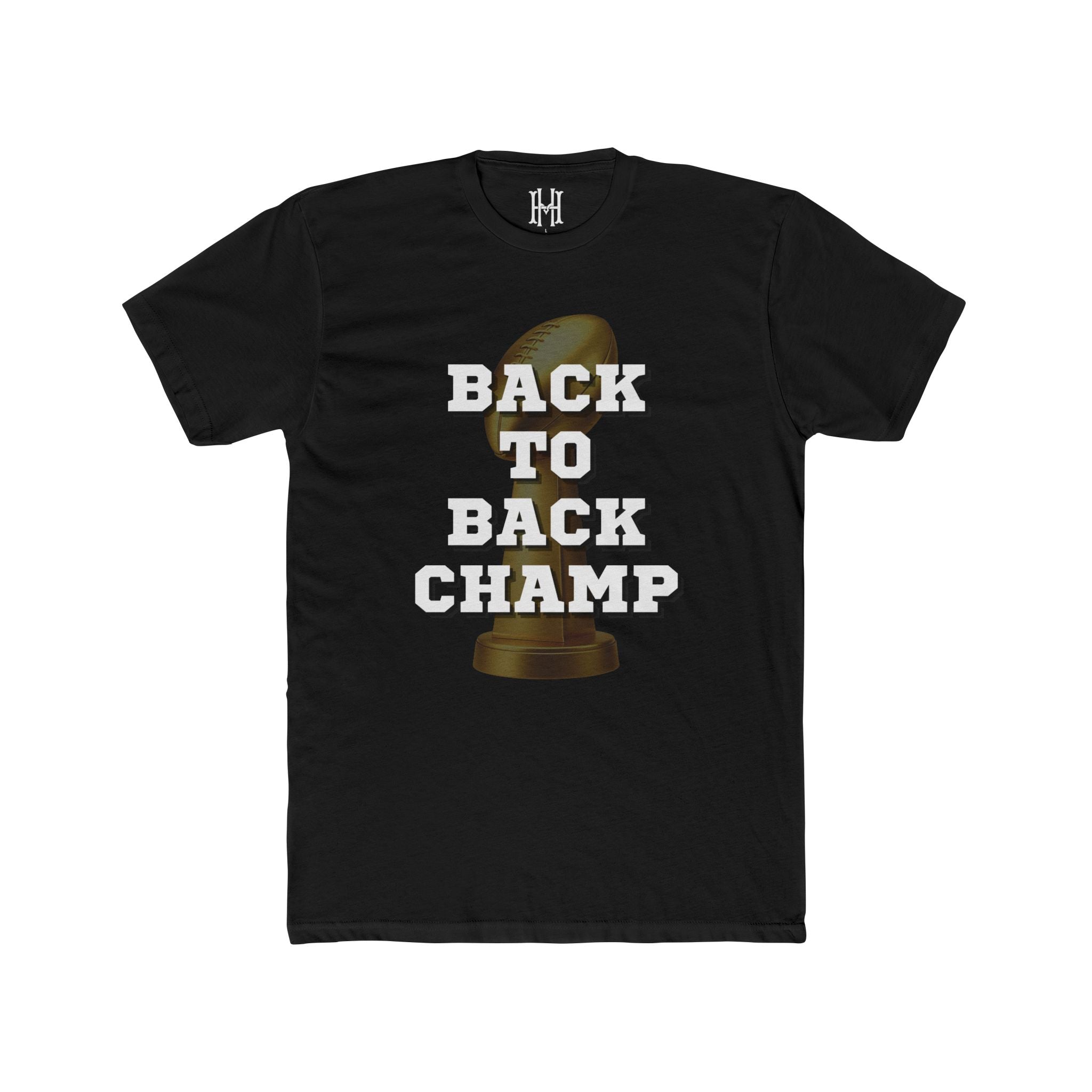 fantasy football shirt with back to back champion trophy design