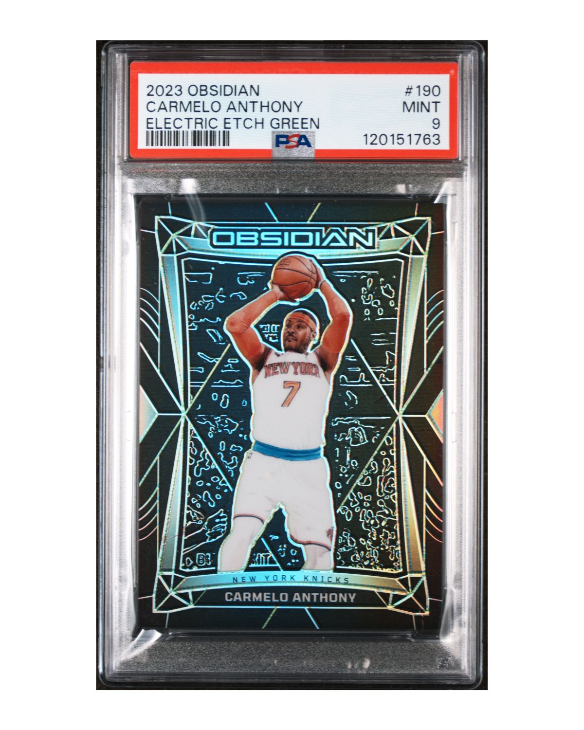 2023 Panini Obsidian #190 Carmelo Anthony Electric Etch Green 15/25 | PSA 9